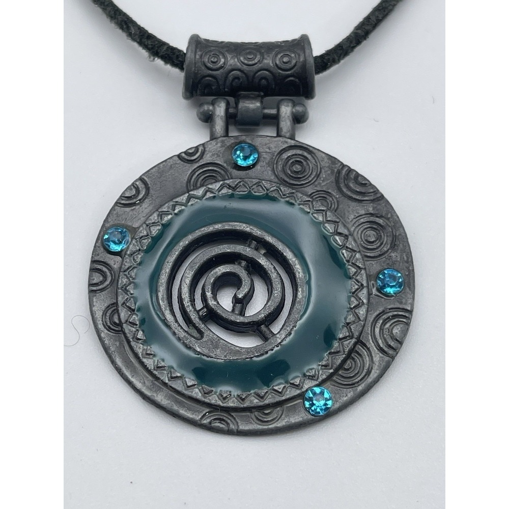 Tribal Steampunk Spiral Medallion Pendant Necklace Blue Crystals Gothic Cosplay